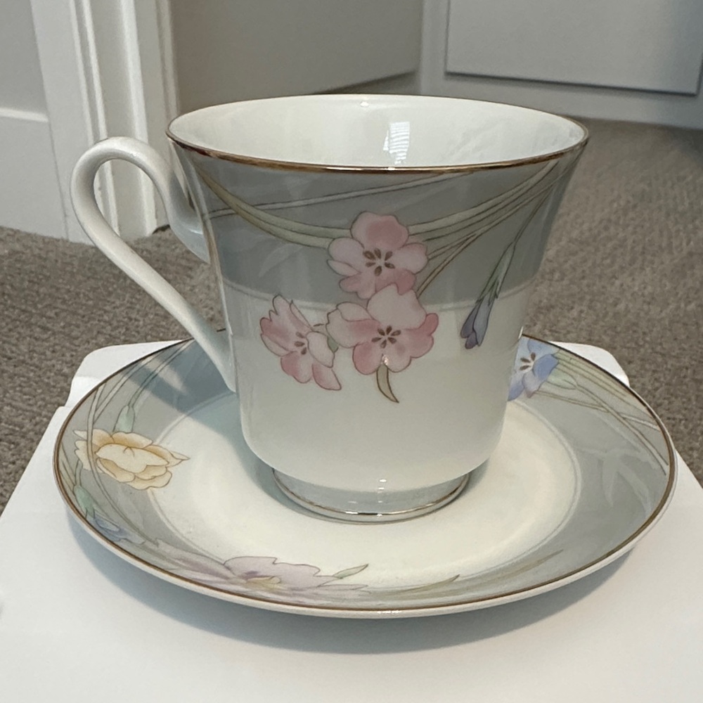 Vintage Mikasa Charisma Gray Teacup & Saucer Set